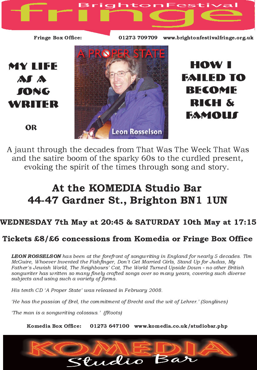 Brighton Fringe Festival Leaflet Leon Rosselson